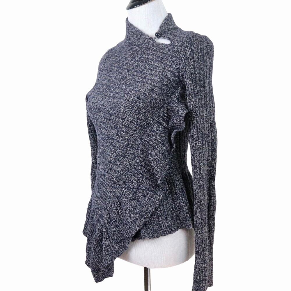 Anthropologie Size S Cascading Ruffles Asymmetrical Sweater Gray
